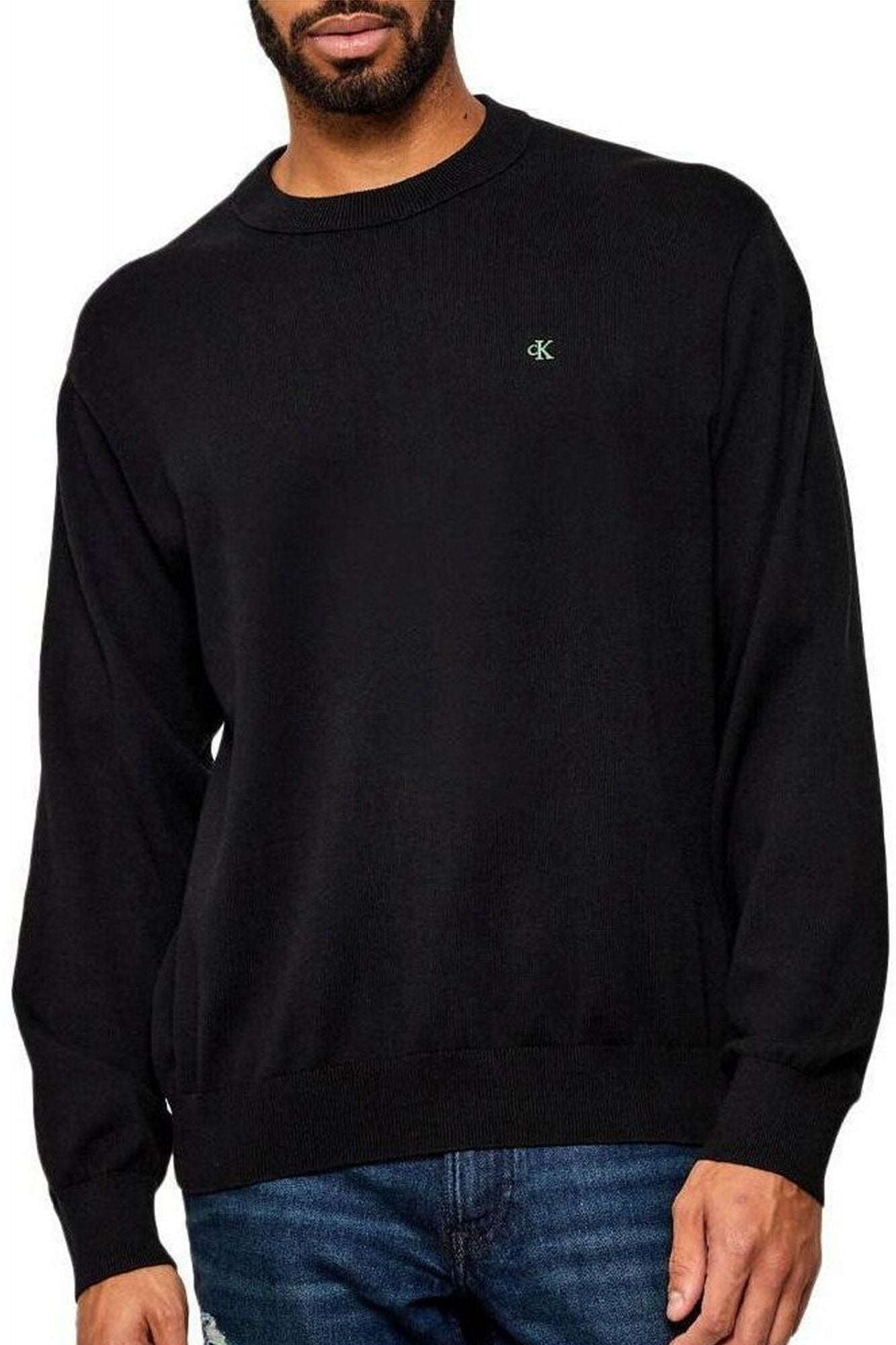 CALVIN KLEIN LS EZ COTTON CREWNECK SWEATER en color NEGRO (1)