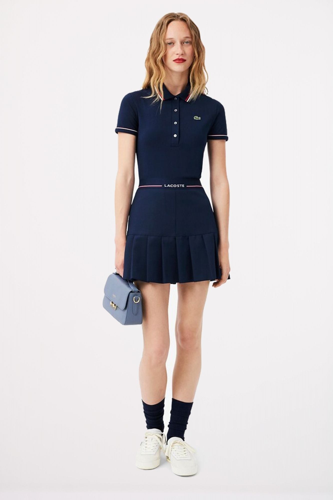 LACOSTE SHORT PLEATED WOOL BLEND SKIRT en color AZUL (4)