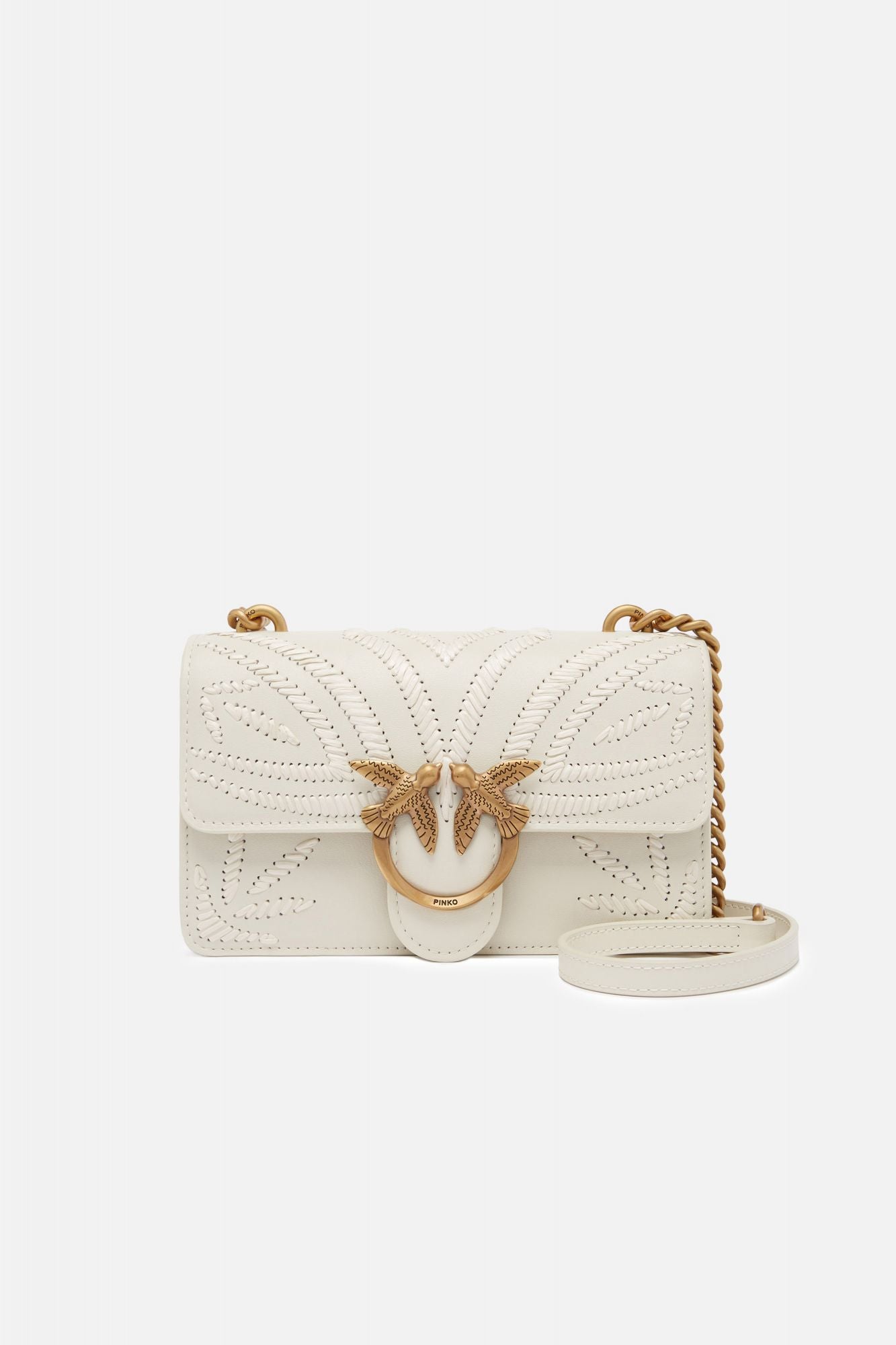 PINKO MINI LOVE BAG SMALL SHOULDER BAG WITH RAFFIA EMBROIDERY en color BLANCO (1)
