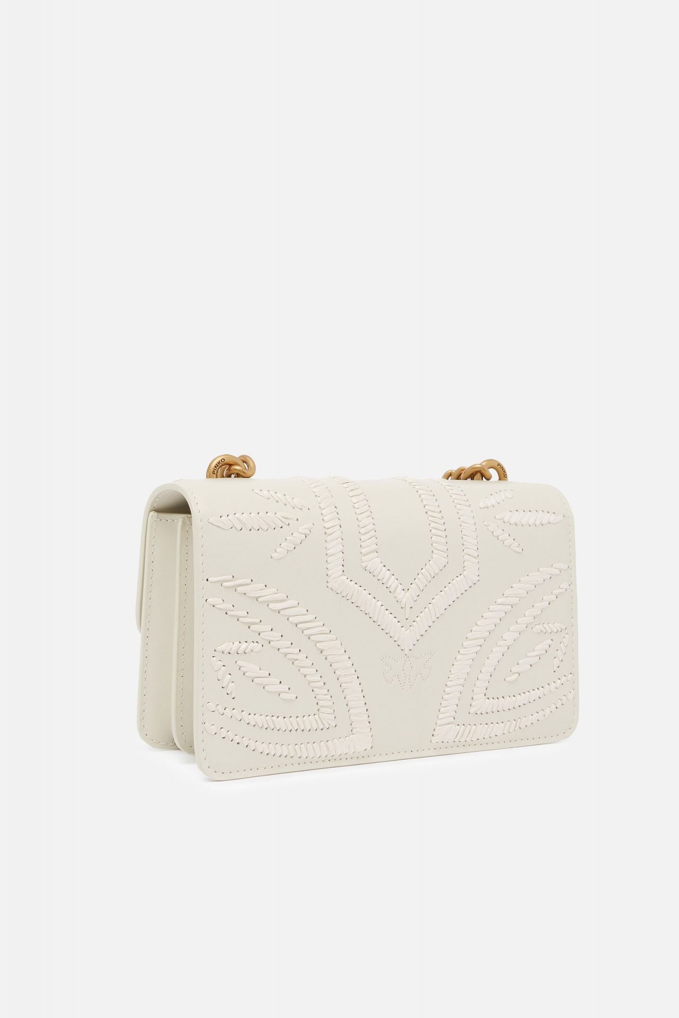 PINKO MINI LOVE BAG SMALL SHOULDER BAG WITH RAFFIA EMBROIDERY en color BLANCO (2)