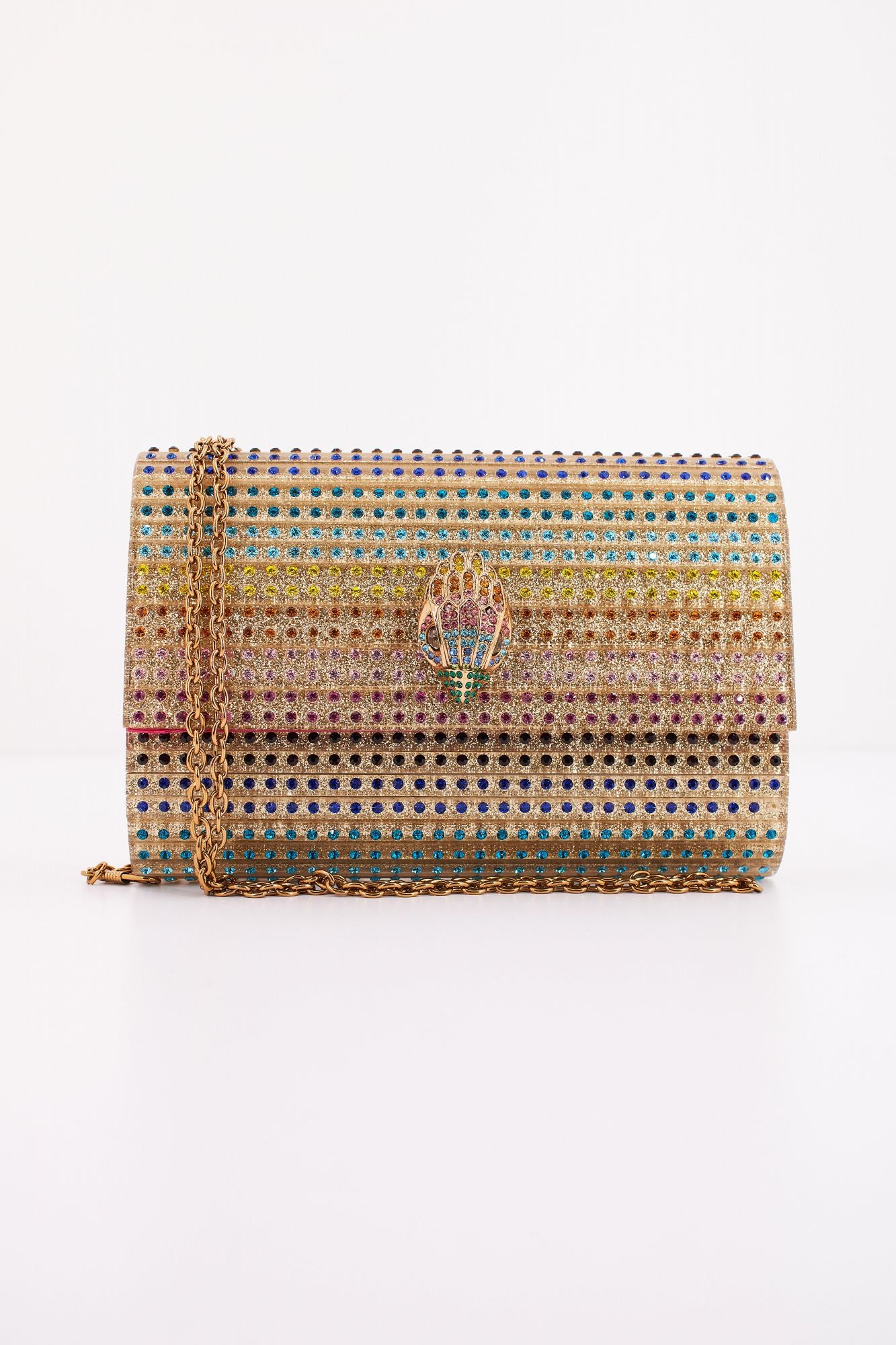 KURT GEIGER LONDON PARTY EAGLE CLUTH en color ORO (1)