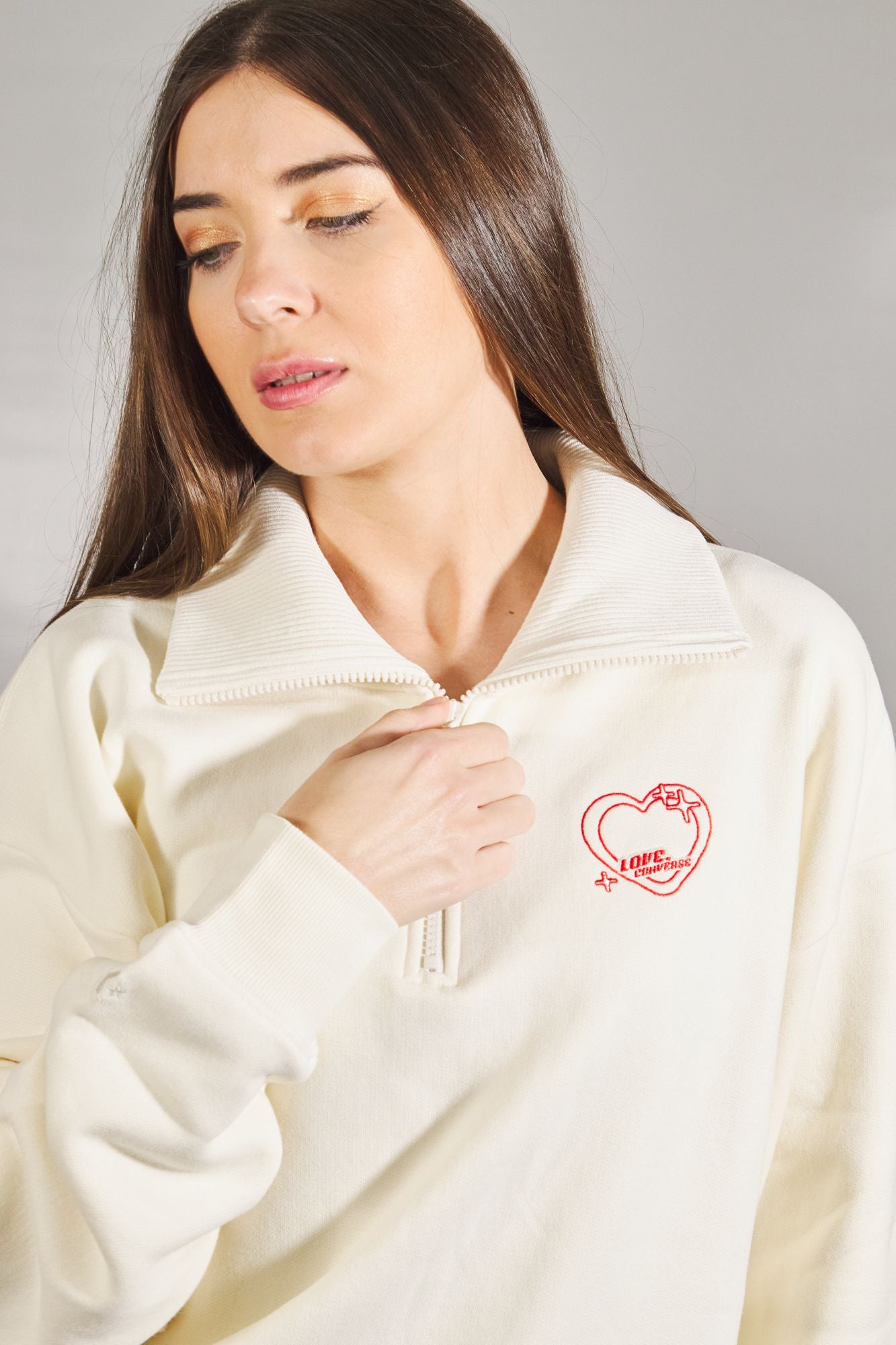 CONVERSE BEMY2K 3/4 ZIP SWEATER en color BEIS (4)