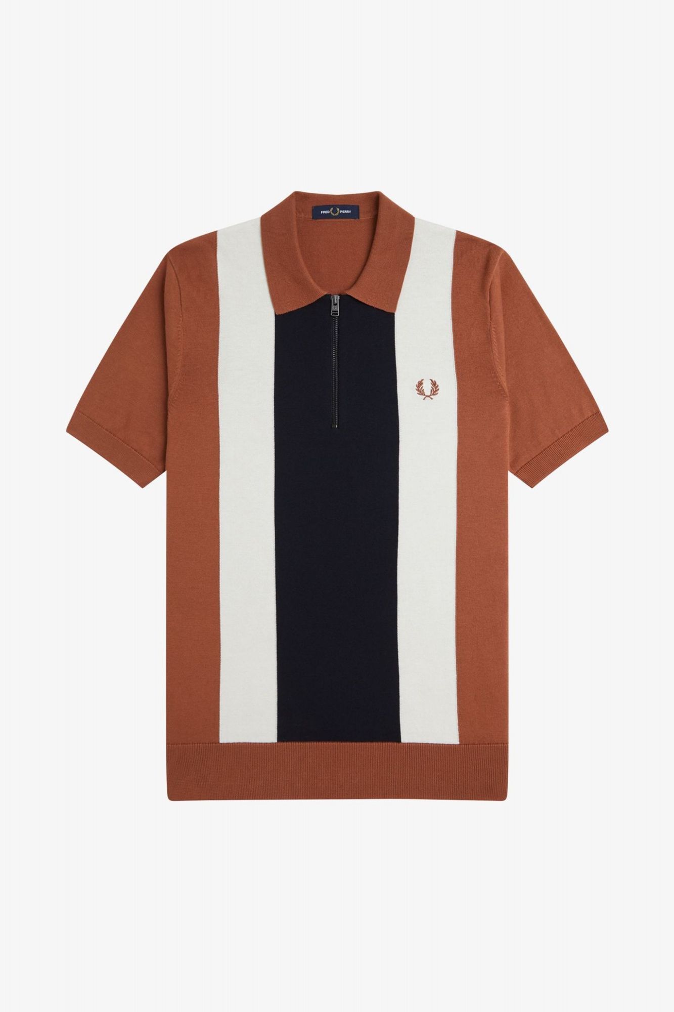 FRED PERRY VERTICAL STRIPE ZIP NECK SH en color MARRON (2)