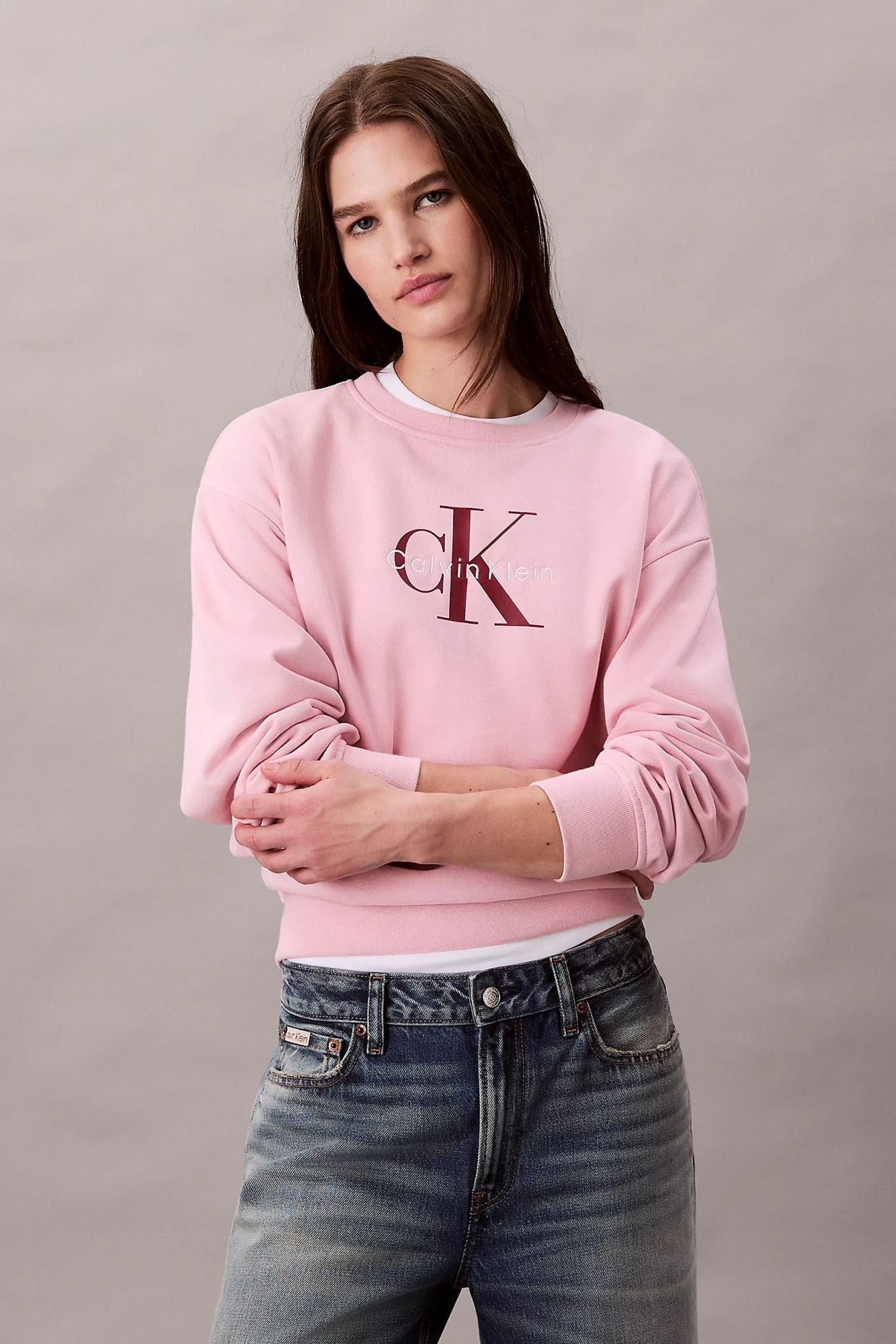 CALVIN KLEIN  LS MONOLOGO FRENCH TERRY en color ROSA (1)