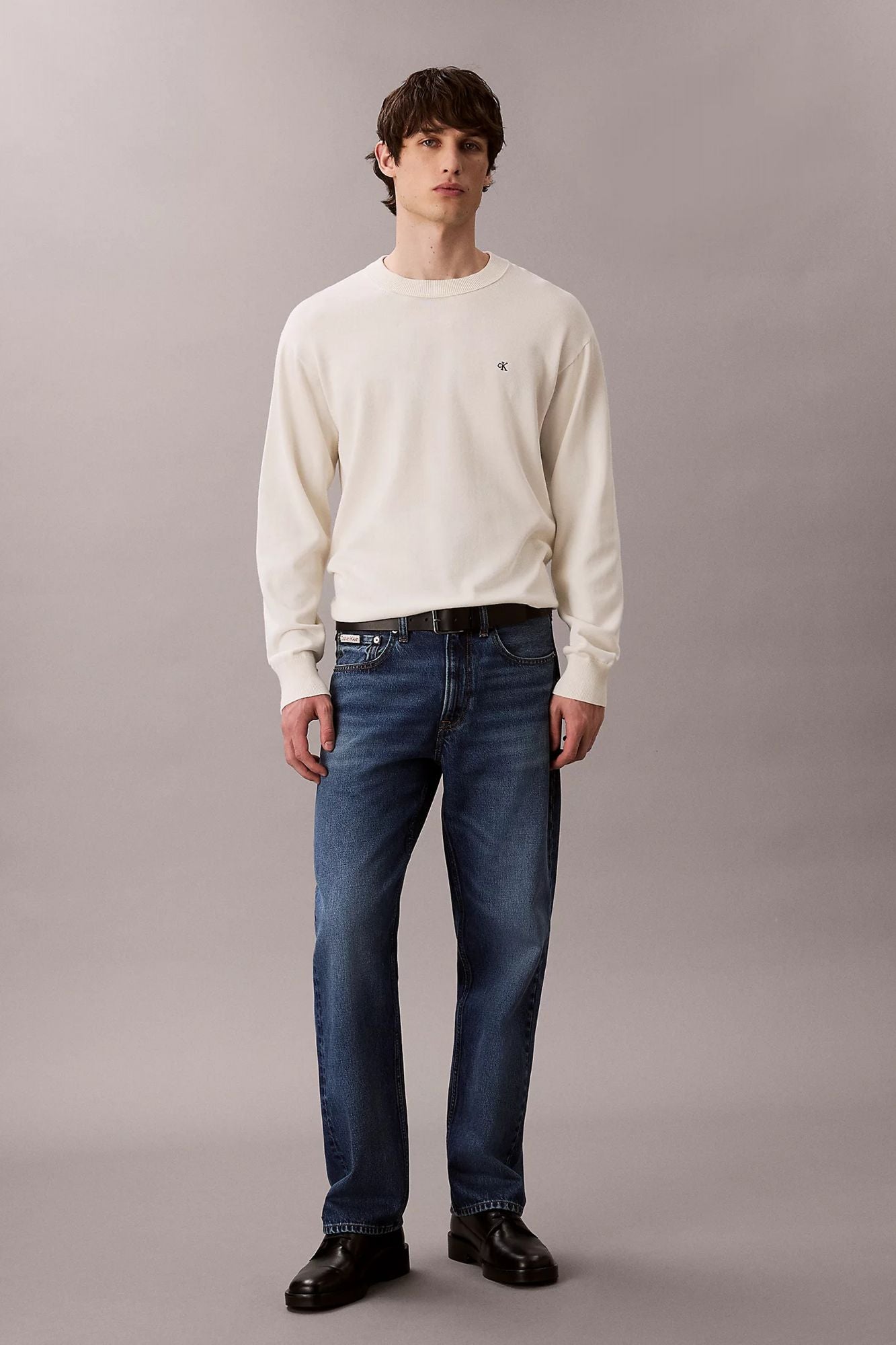 CALVIN KLEIN LS EZ COTTON CREWNECK SWEATER en color BLANCO (4)