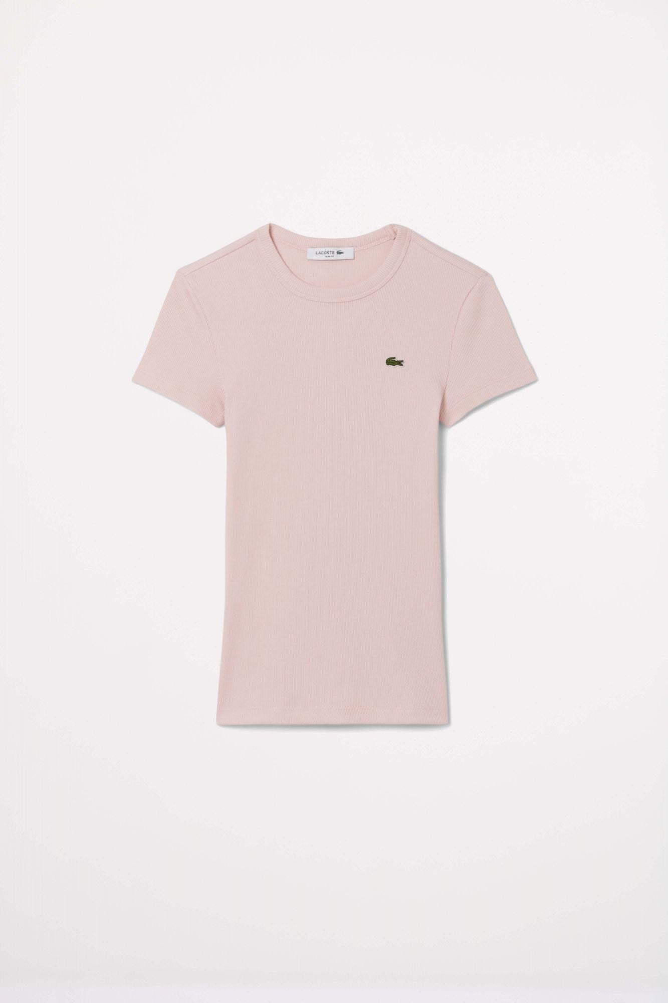 LACOSTE SLIM FIT RIBBED COTTON T-SHIRT en color ROSA (1)