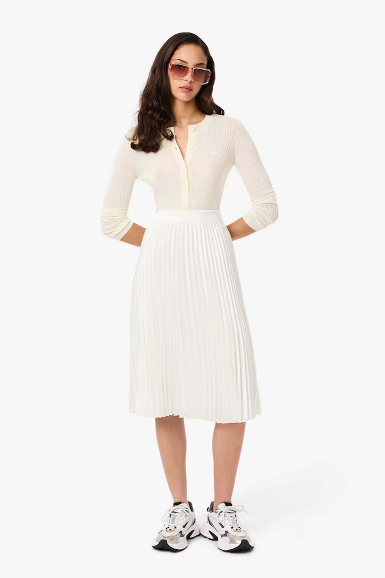 LACOSTE PLEATED SATIN MIDI SKIRT en color BLANCO (4)