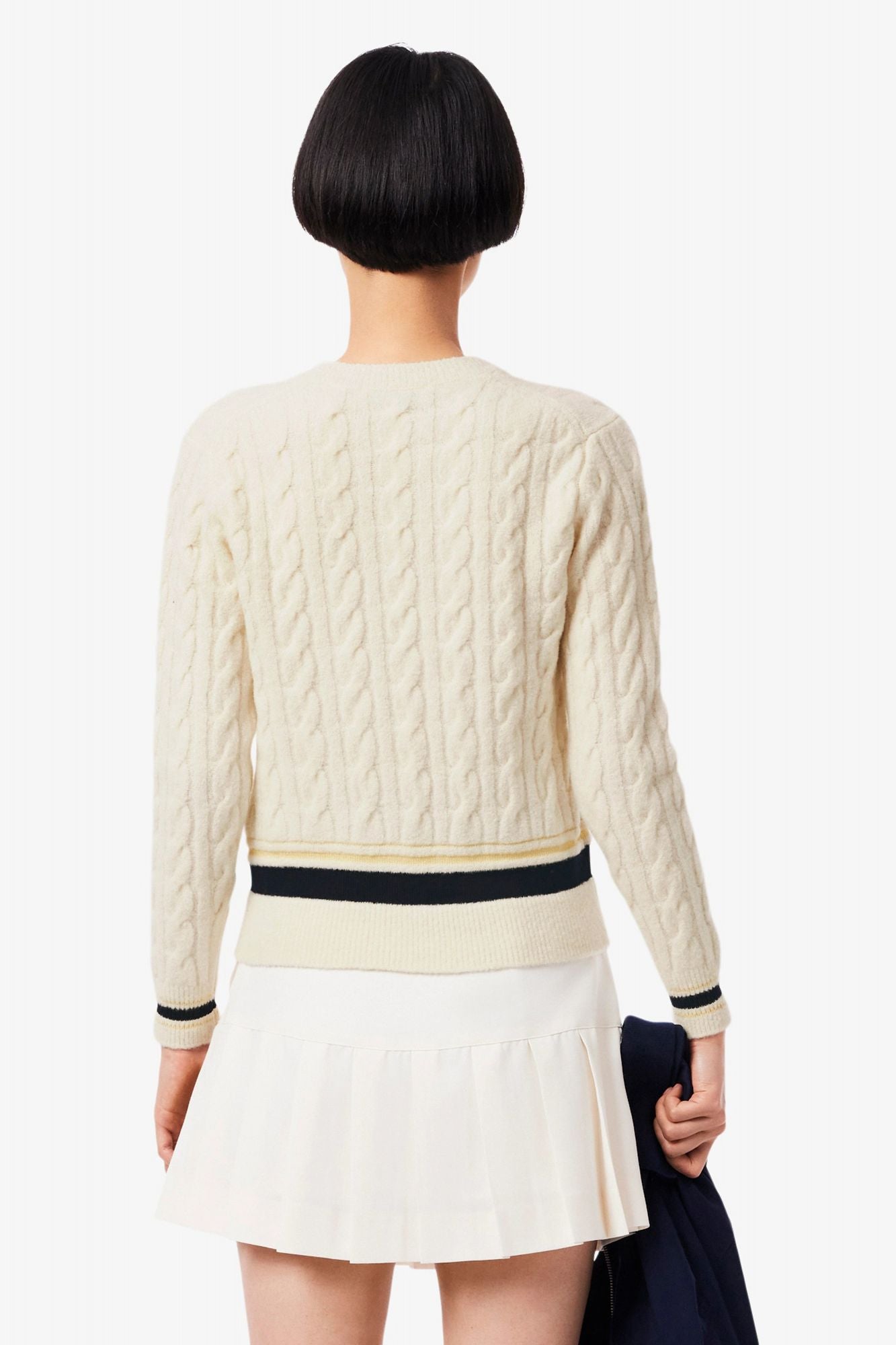 LACOSTE CABLE KNIT WOOL SWEATER en color BLANCO (3)