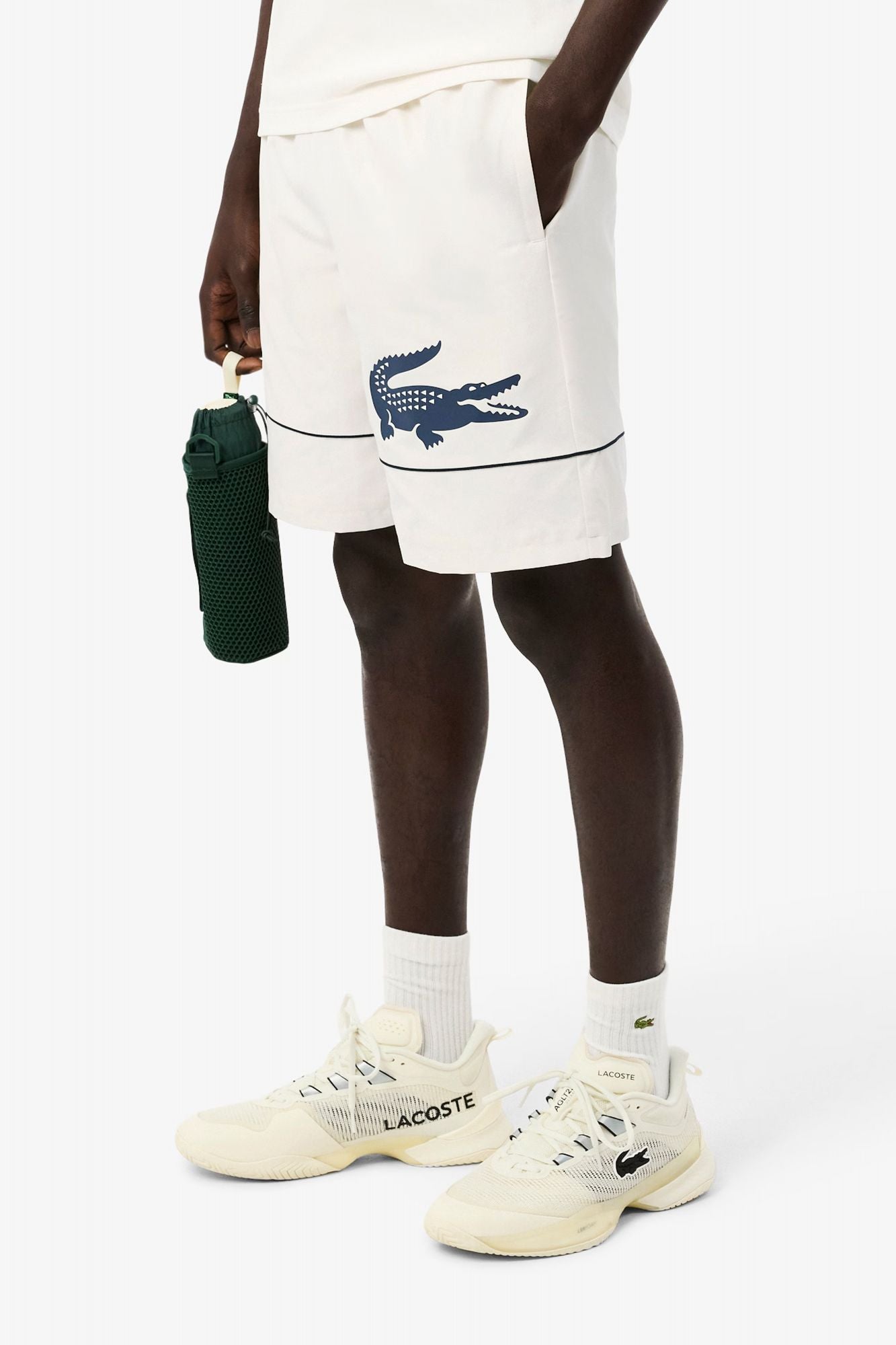LACOSTE PRINTED DIAMOND TAFFETA TENNIS SHORTS en color BLANCO (1)