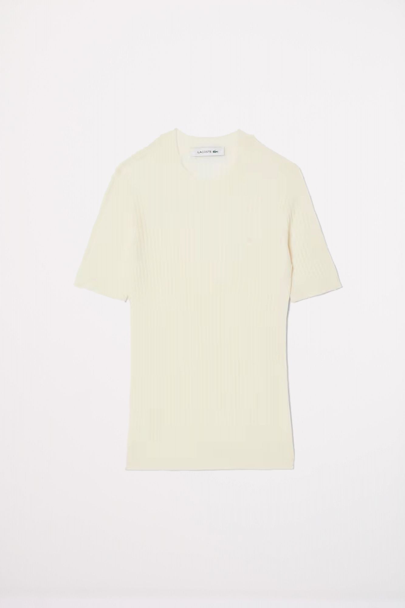 LACOSTE MERINO WOOL RIBBED SHORT SLEEVE SWEATER en color BLANCO (1)