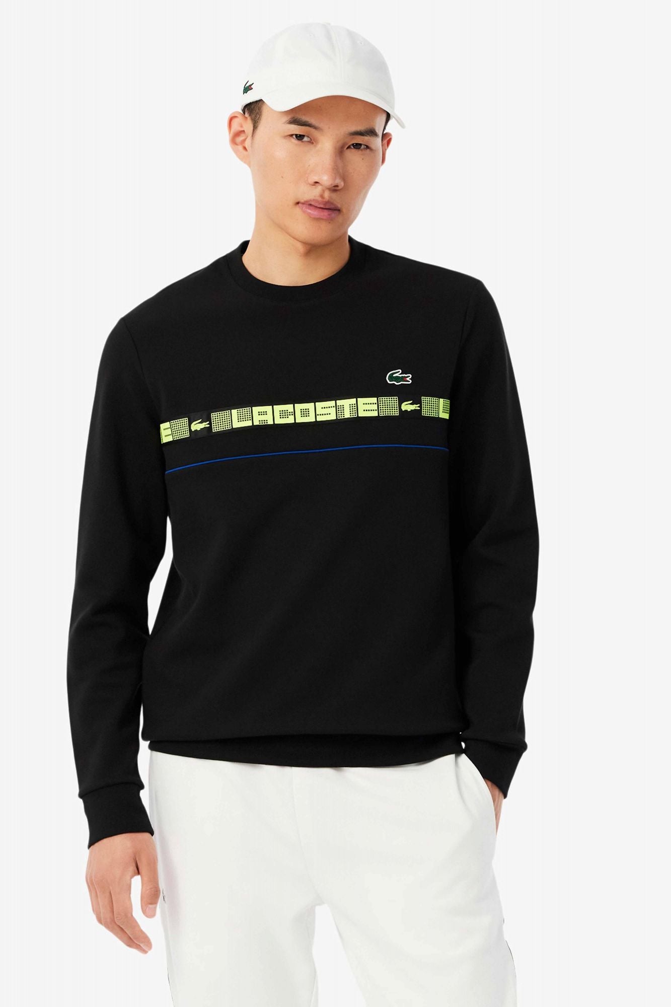 LACOSTE BRANDED STRIPE TENNIS SWEATSHIRT en color NEGRO (1)