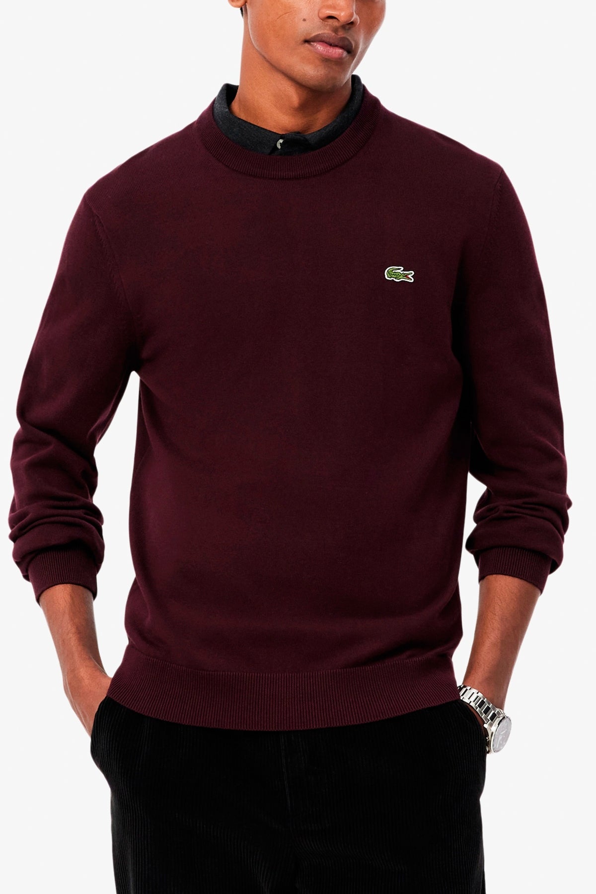 LACOSTE AH1985 CREWNECKS SWEATERS en color BURDEOS (5)