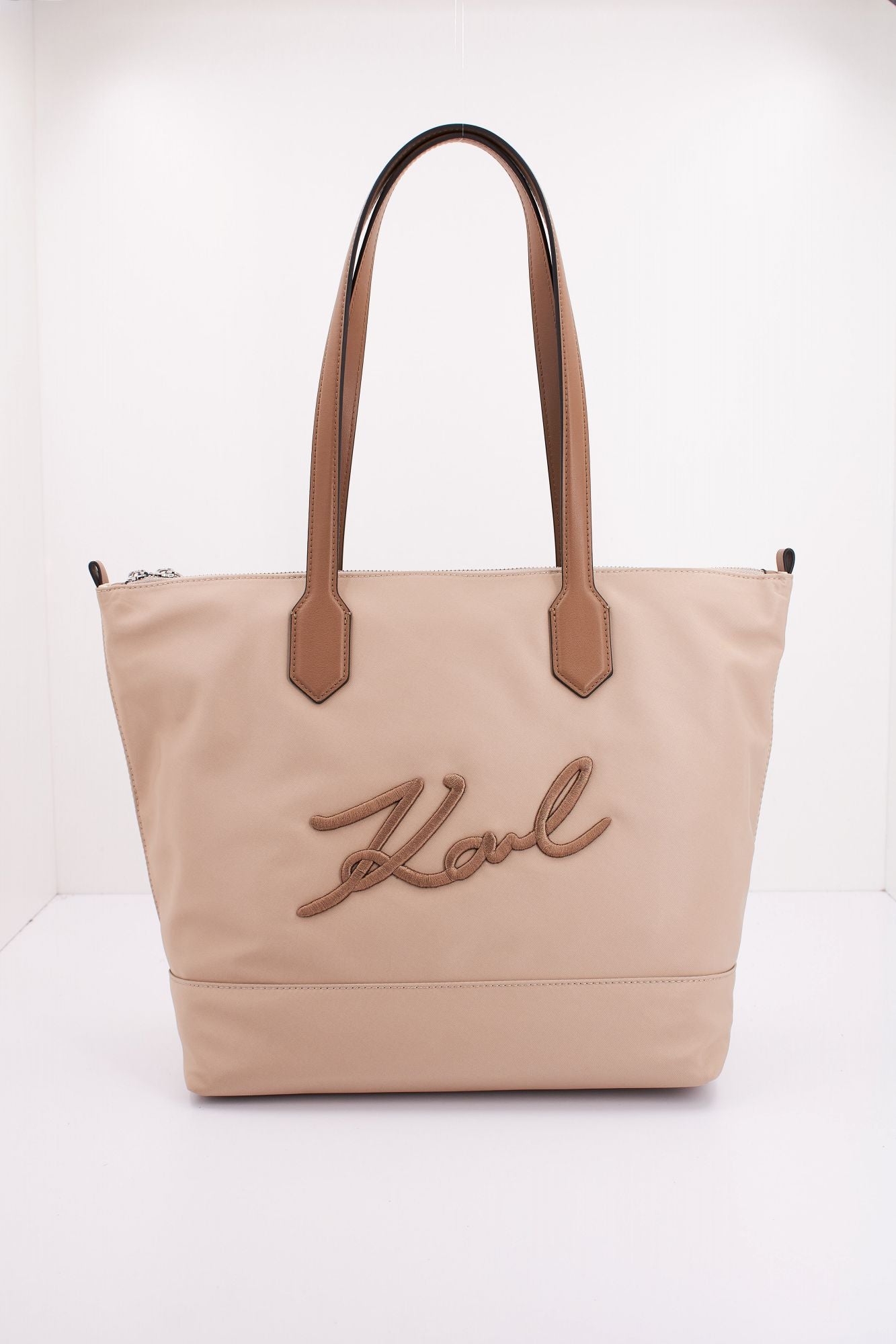 KARL LAGERFELD  K/SIGNATURE NYLON MD TOTE en color MARRON CLARO (1)