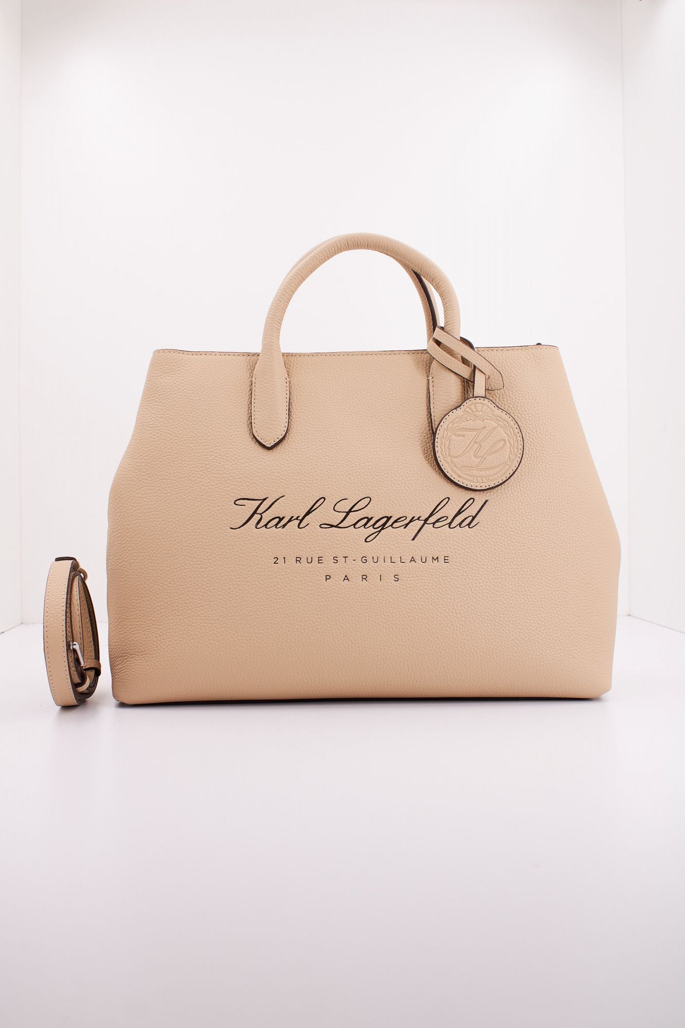 KARL LAGERFELD HOTEL KARL LEATHER SATCHEL en color BEIS (1)
