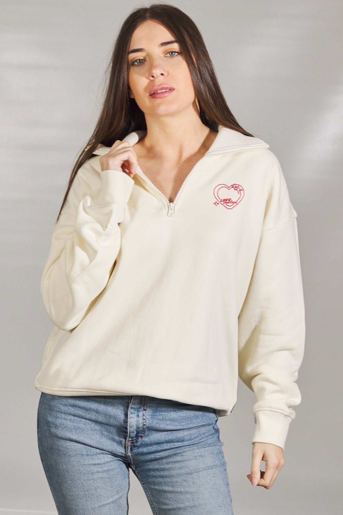 CONVERSE  BEMY2K 3/4 ZIP SWEATER en color BEIS (1)