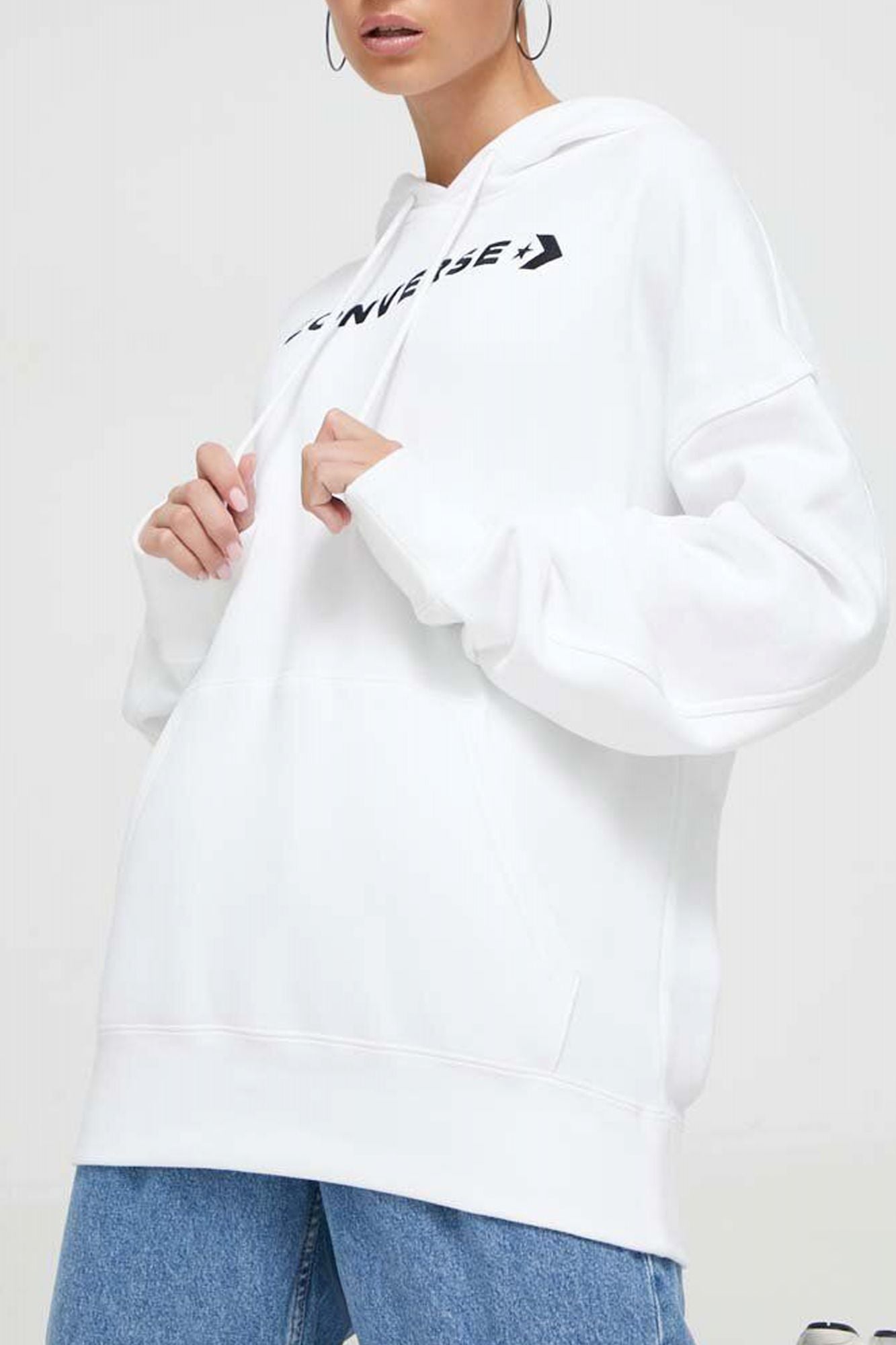 CONVERSE WORDMARK FLEECE HOODIE EM en color BLANCO (3)